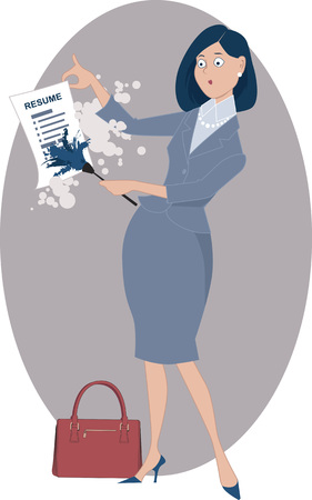 Career woman dusting off her resume, vector illustration, EPS 8, no transparenciesのイラスト素材