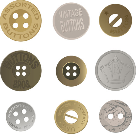 Set of realistic vintage metal buttons, EPS 8 vector illustration, isolated on whiteのイラスト素材