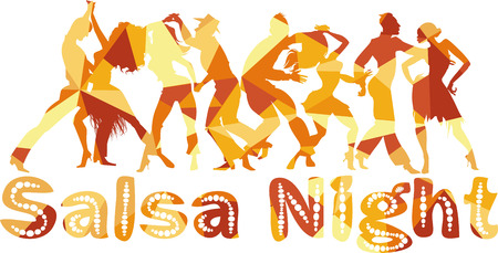 Salsa nigh polygonal vector silhouette illustration with dancing couples, EPS 8のイラスト素材