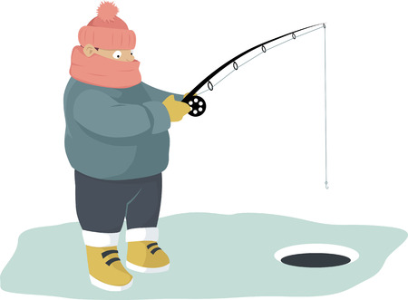 Warmly dressed person ice fishingのイラスト素材