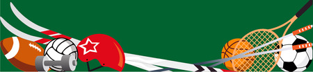 Horizontal banner with sport equipment and a copy space,vector illustrationのイラスト素材