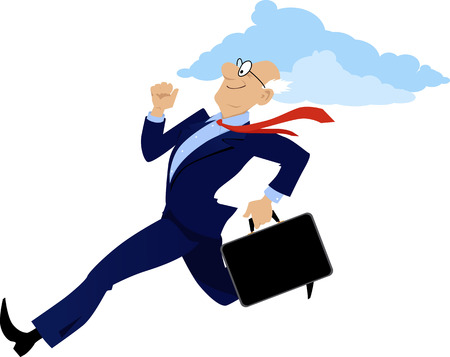 Energetic senior businessman running with a briefcase, vector illustration, no transparenciesのイラスト素材