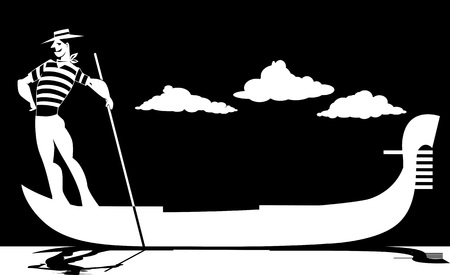 Vector silhouette of a cartoon gondolier rowing a gondola, EPS 8, no white objects, black onlyのイラスト素材