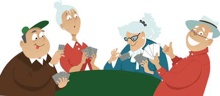 Four seniors playing cards, EPS 8 vector illustrationのイラスト素材