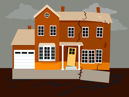 House falling apart because of a foundation failure, EPS 8 vector illustrationのイラスト素材