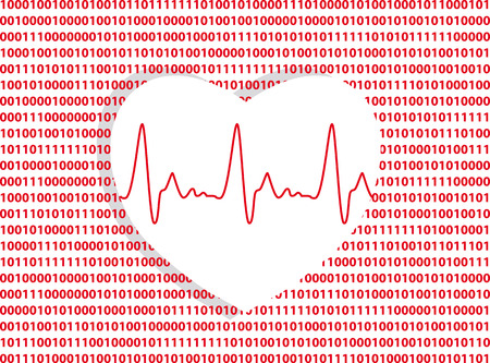 Heart symbol on a computer code background as a metaphor for digital technology in medicine, EPS 8 vector illustrationのイラスト素材