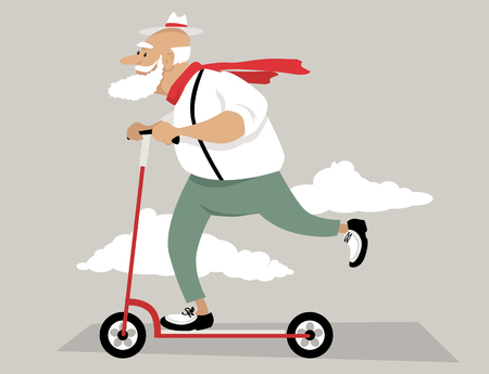 Senior man riding a kick scooter, EPS 8 vector illustration, no transparenciesのイラスト素材