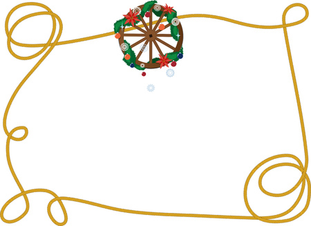 Country-Western Christmas background with a decorated wagon wheel and lasso frame, copy space in the middle, EPS 8 vector illustrationのイラスト素材