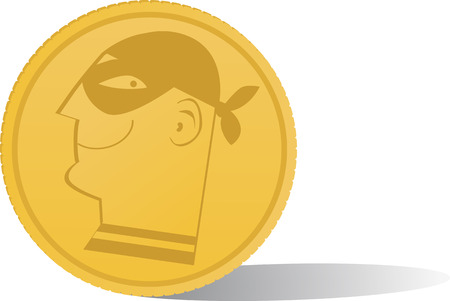 A coin with a profile of a masked criminal as a metaphor for crime associated with cryptocurrency.のイラスト素材