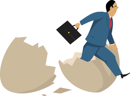 A businessman hatching out of an egg as a metaphor for a business incubatorのイラスト素材
