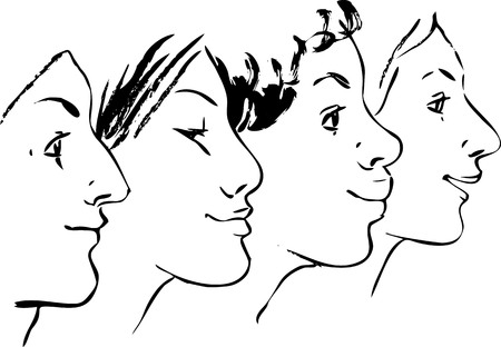 Four female profiles of diverse race.のイラスト素材