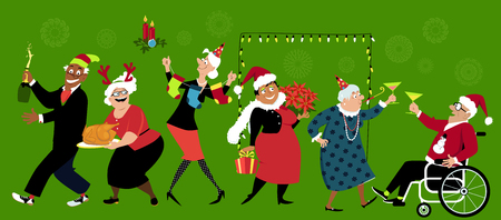 Group of senior citizens celebration Christmas, EPS 8 vector illustrationのイラスト素材