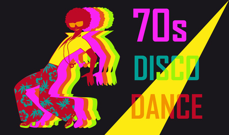 70s style disco dance poster with a dancing stylish guy, EPS 8 vector illustrationのイラスト素材