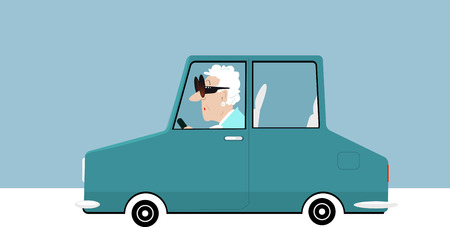 Elderly woman in huge glasses driving a car, EPS 8 vector illustrationのイラスト素材