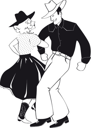 Couple in a traditional country western apparel dancing, EPS 8 vector illustrationのイラスト素材