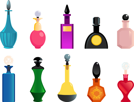 Set of realistic vector illustrations of fantasy perfume bottles or  vials, EPS 8, no transparencies, no meshのイラスト素材