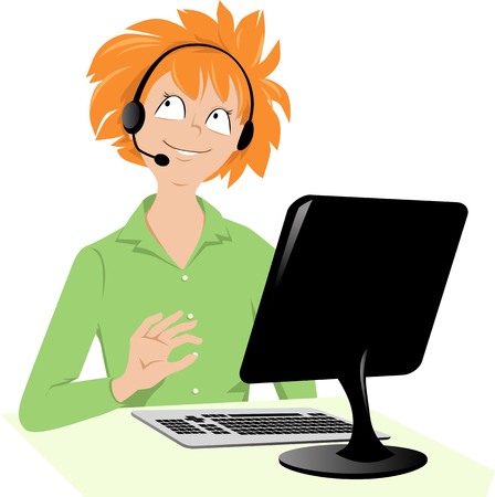 Woman working as an online customer service representative , EPS 8 vector illustrationのイラスト素材