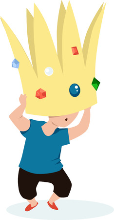 Child struggling under a heavy crown as a metaphor for big expectations and underachievement, EPS 8 vector illustrationのイラスト素材