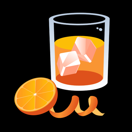 Glass with alcoholic drink on rocks with a wedge of citrus fruit, EPS 8 vector illustrationのイラスト素材