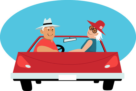 Senior couple in a red convertible car, EPS 8 vector illustrationのイラスト素材