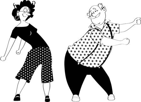 Senior couple doing a floss dance black vector silhouetteのイラスト素材