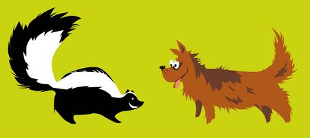 Fearless dog meeting a skunk, vector illustrationのイラスト素材