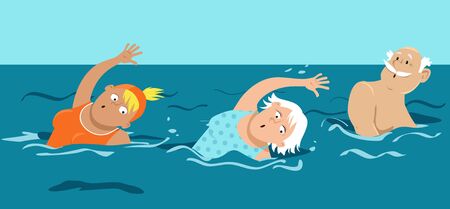 Group of active seniors swimming in a pool, EPS 8 vector illustrationのイラスト素材