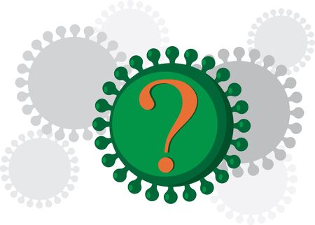 Graphic representation of a coronavirus with a question mark on it,  vector illustrationのイラスト素材
