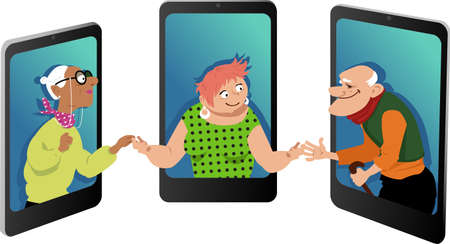 Senior support group communicate via smart phonesのイラスト素材