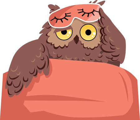 An owl in a sleeping mask waking up as a metaphor for sleep problemsのイラスト素材