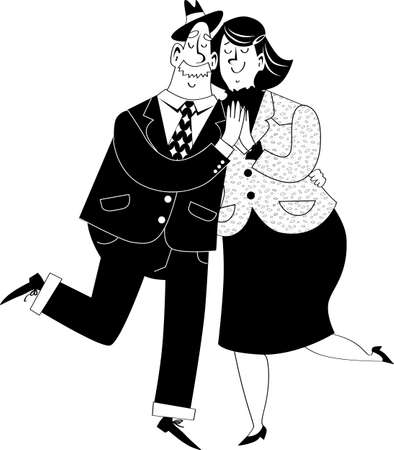 Cute cartoon senior couple dancing, EPS 8 vector illustration, no white objectsのイラスト素材