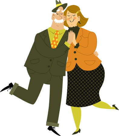 Cute cartoon senior couple dancing, EPS 8 vector illustration, isolated on whiteのイラスト素材