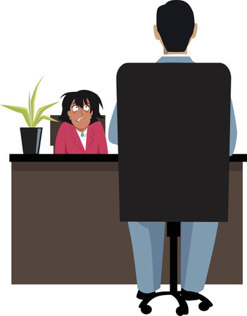 Stressed person fighting  anxiety during job interview, EPS 8 vector illustrationのイラスト素材