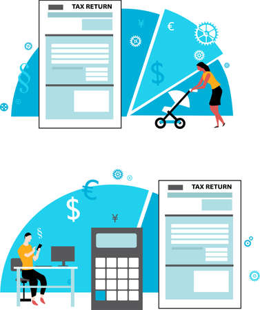 Conceptual illustration on filing tax return for different categories of people, EPS 8 vector illustrationのイラスト素材