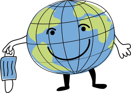 Cartoon Earth taking off a face mask as a metaphor for an end of global  pandemic, EPS 8 vector illustrationのイラスト素材