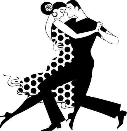 Couple dancing tango, vector illustration, no white objects, black line onlyのイラスト素材