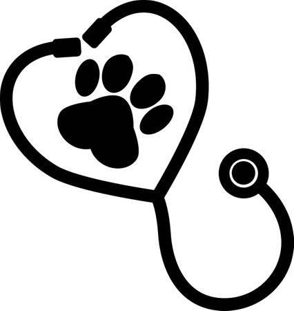 veterinary practice with a stethoscope and a paw printのイラスト素材