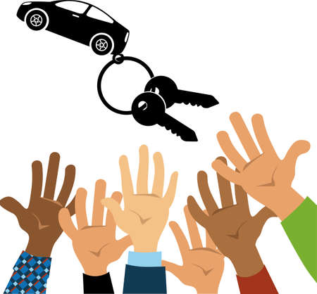 People's hands reaching for a car keys, representing market car shortage, EPS 8 vector illustrationのイラスト素材