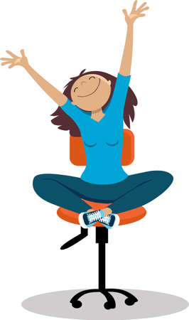 Woman doing stretching exercises on a chair during her work day, EPS 8 vector illustrationのイラスト素材