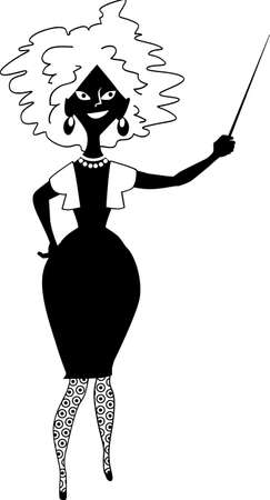 Cartoon business woman with a pointer doing a presentation, EPS 8 clip-art, no white objectsのイラスト素材