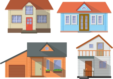 Set of colored cottage family houses isolated on white background in flat style.のイラスト素材