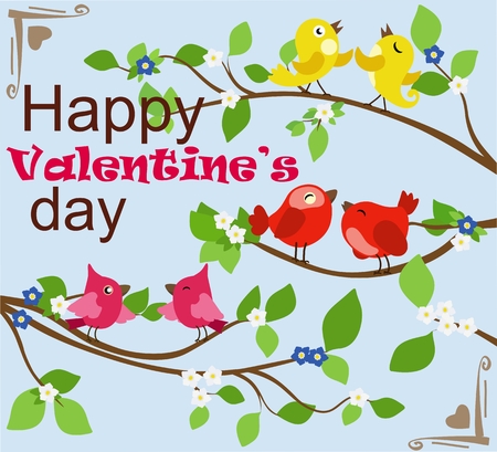 Greeting card with color birds. Vector illustration.のイラスト素材