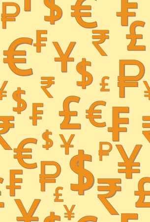 Seamless pattern with the image of the world money signs. Vector illustration.のイラスト素材