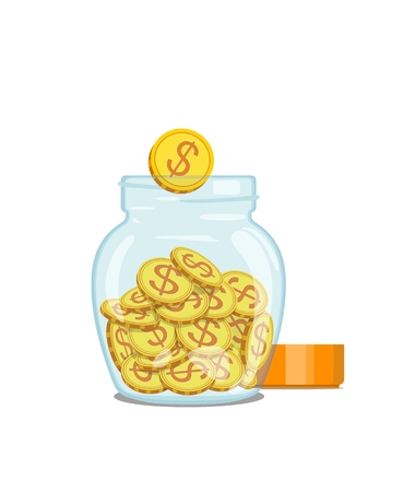 Gold coins, in glass jar. Money Vector illustration.のイラスト素材