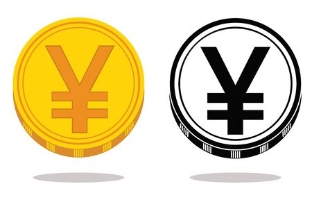 Vector icon of gold and black and white coin with a yuan icon isolated on white background. Currency.のイラスト素材