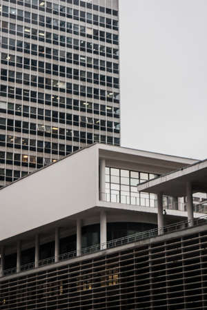 Business building and a shopping mall with a restaurant on the roof.の写真素材