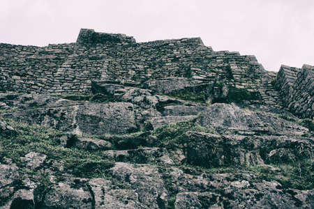 Rocks and stone wall ruins at Machu Picchu.UNESCO world heritage site. Peru. South America. No people.の写真素材