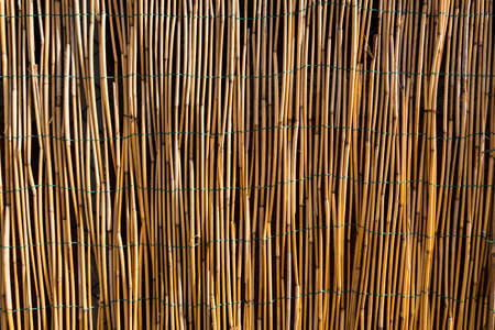 Beautiful wallpaper image of a fence made of bamboo sticks. Recycling materials from nature. No people.の写真素材