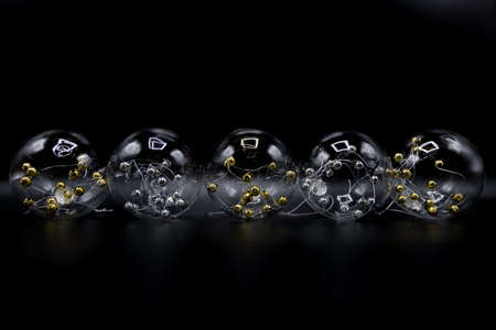Cool holidays wallpaper background of Christmas decorations and balls or baubles on black background.の写真素材