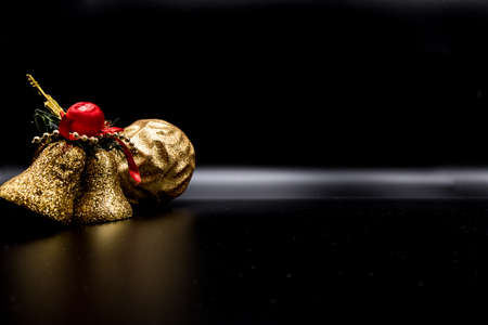 Cool holidays wallpaper background of Christmas decorations and balls or baubles on black background.の写真素材